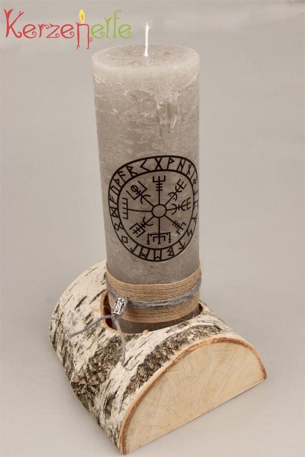 Rustikale Siegel Kerze mit dem Runen Kompass "Vegvísir" aus dem Galdrastafir